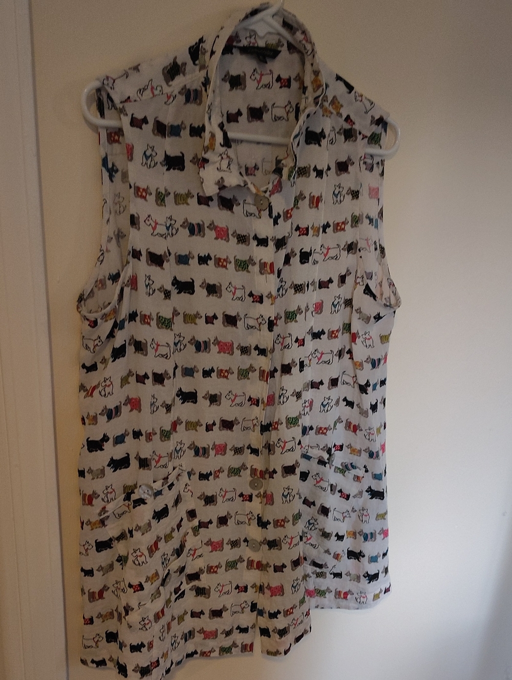 John Mark Multicolor Scottie Dog Print Sleeveless Top - White Base